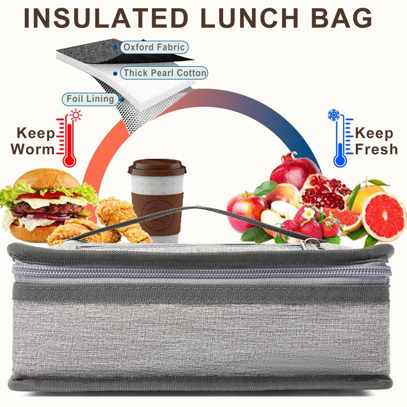 FlowFly Small Insulated Lunch box Portable Soft Bag Mini Cooler Thermal Meal Tote Kit with Handle for Work & School, Heather Grey - Image 3